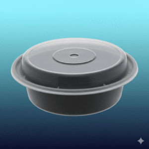 48 oz Black Round Microwavable Heavy Weight Container with Lid - 150/cs